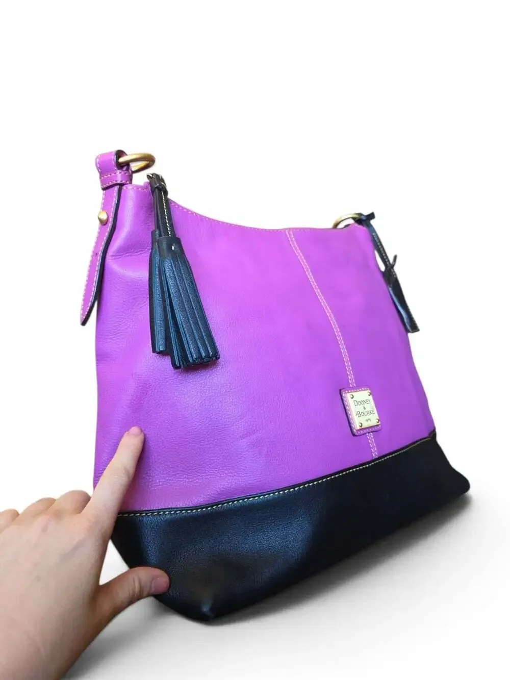 Dooney & Bourke Sophie Pebble Leather Hobo Bag Pink Black Colorblock Tassel